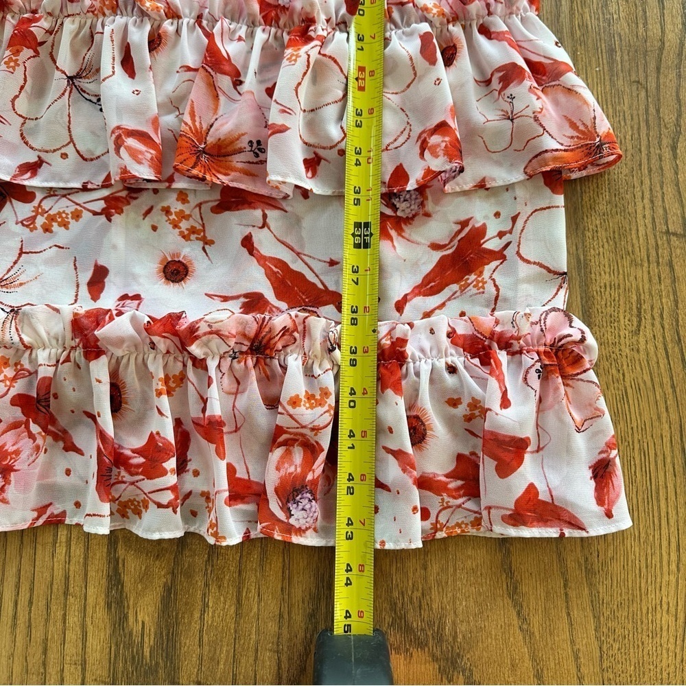 Badgley Mischka Tiered Ruffle Floral Dress Pink Mini Size 10 RTR Designer - Picture 14 of 14